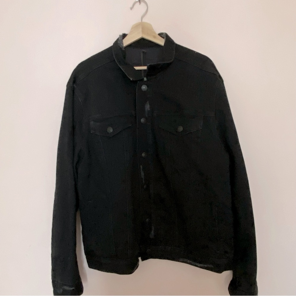 All Saints Brinnd men’s black distressed reversible denim jacket